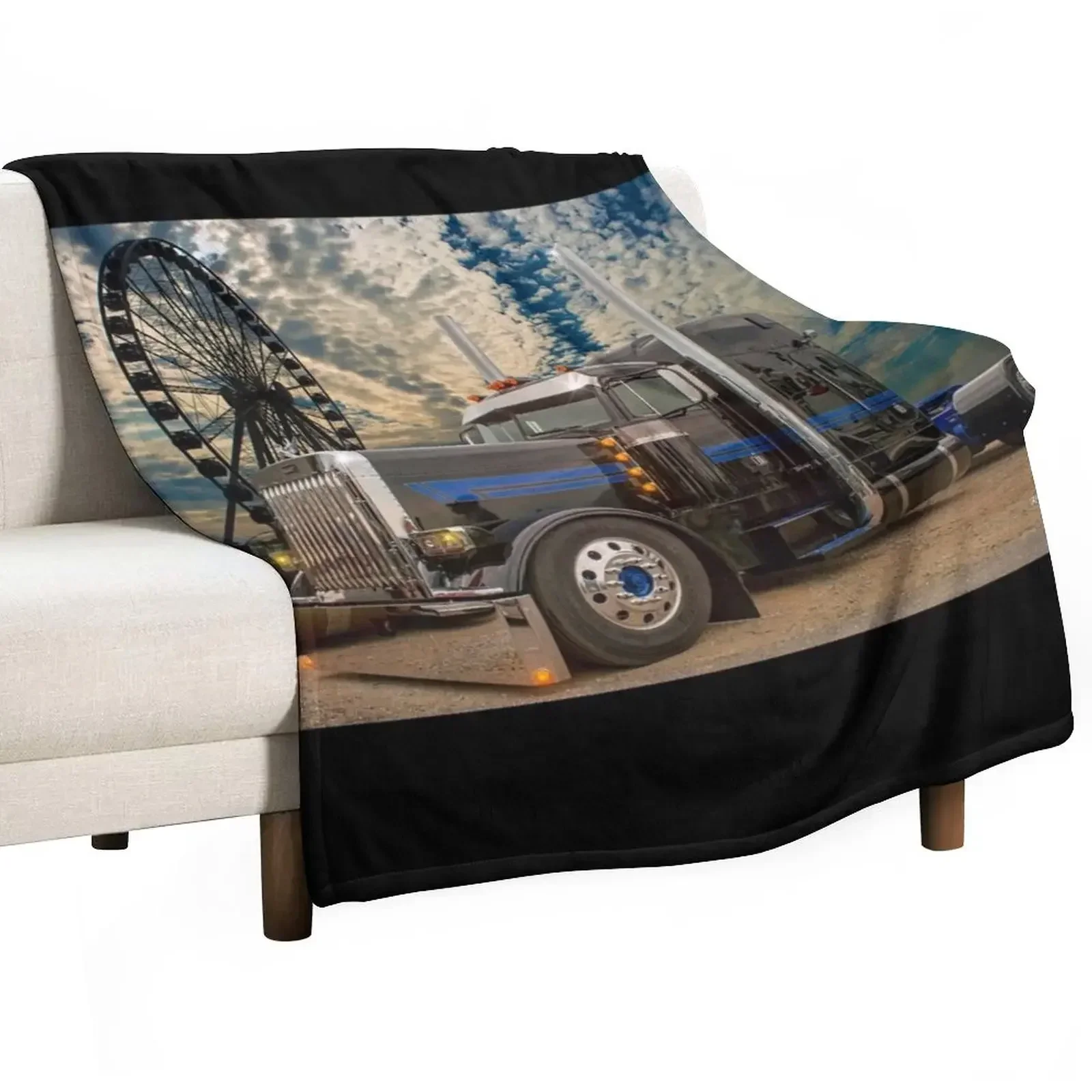 Black Peterbilt at the Fair Throw Blanket Heavy Retros Blankets