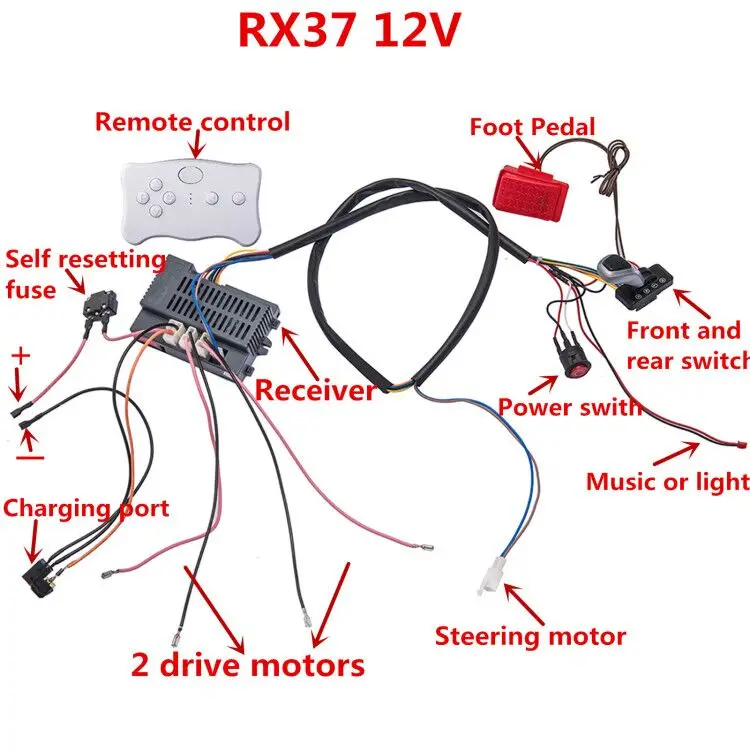 2022 KOMPLETTES SET RX 37 12 V/RX74 24 V Kind Elektroauto DIY Zubehör Drähte EMPFÄNGER FERNBEDIENUNG Spielzeug RS550 Motoren Dual Drive