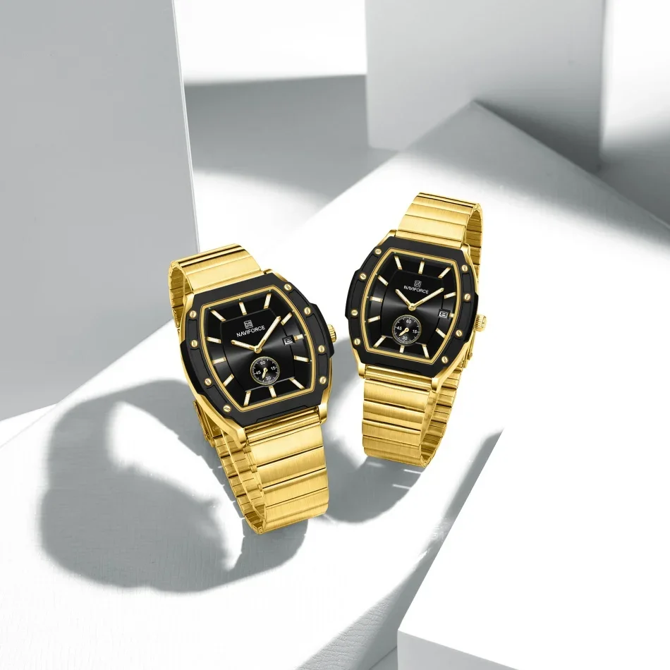NAVIFORCENF NF8068 Night Light Waterproof Quartz Watches Lovers Casual Original Classic Stainless Steel Strap Couple Clock