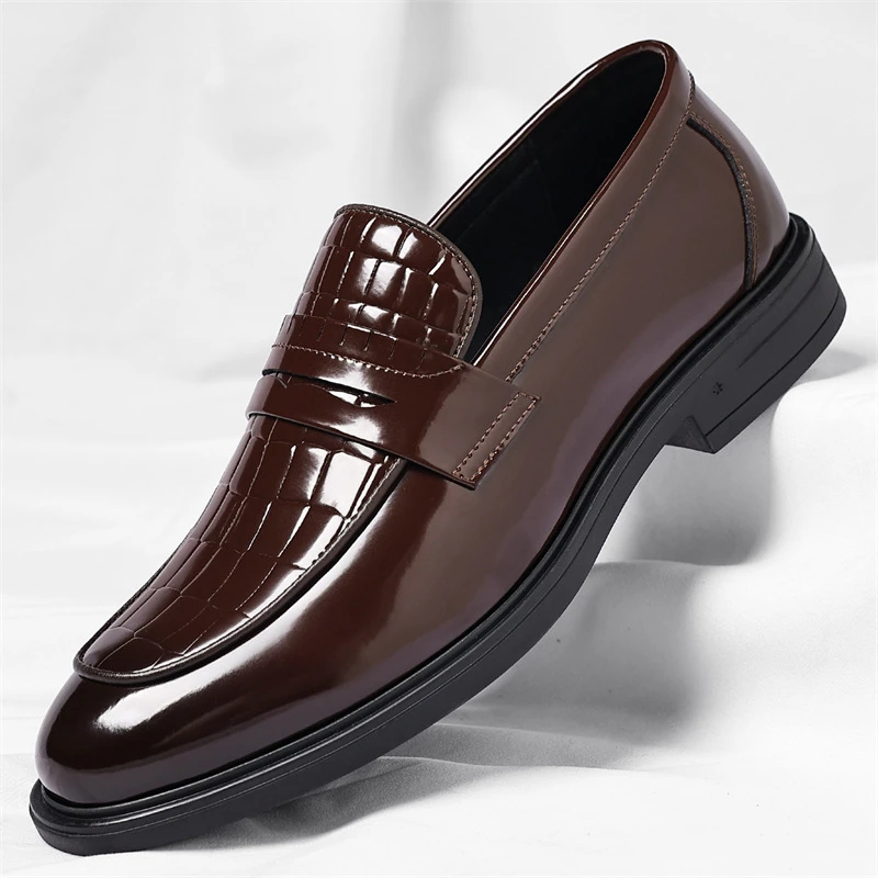 Mens Brown Burnished Crocodile Embossed Leather Monk Strap Slip On Formal Business Office Wedding Groom Dress Shoes Fashion