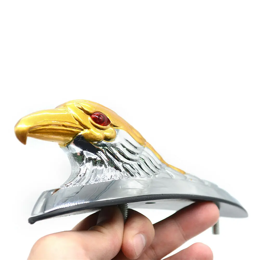 Eagle Head Fender Ornament Chrome Gold Lighted Eye Red Things for Motorcycle Decoration Accessories Motorbike Custom Bike Retro