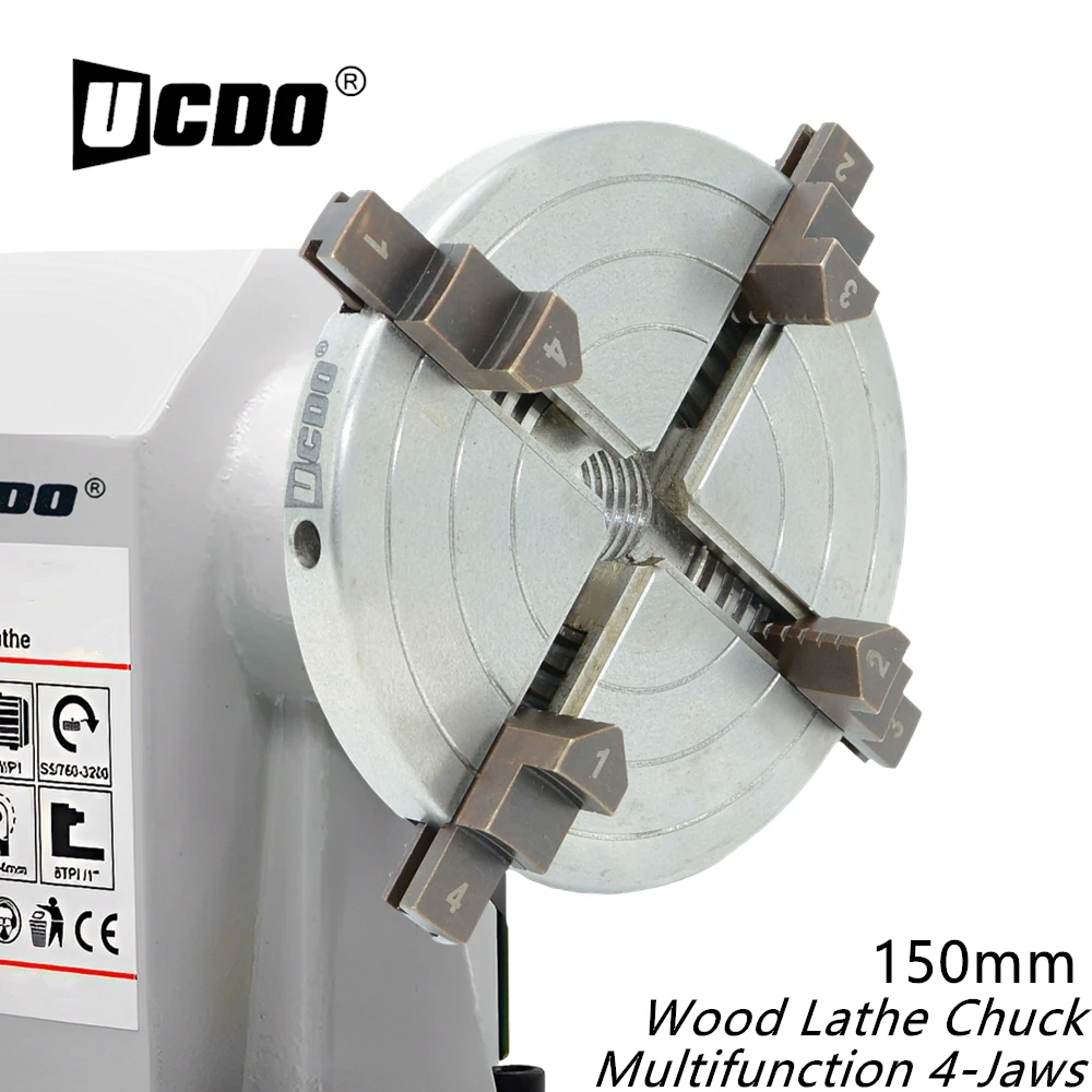 UCDO 150mm Wood Lathe Chuck 6 Inch Multifunction 4-Jaws Self Centering M33 M25 for Wood Turning Tools