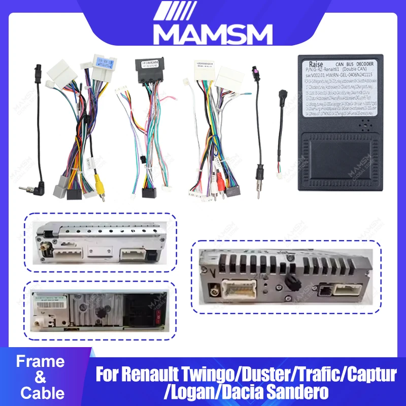 Arnés de Cableado para Radio de Coche Android para Renault Twingo/Duster/Trafic/Captur/Logan/Dacia Sandero, Adaptador de Caja Canbus.