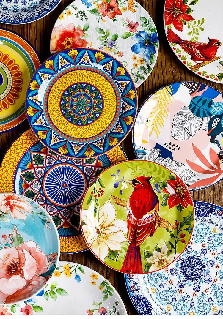 Exquisite Ceramic Plates Round Steak Dinner Pasta Plate Underglaze Colour dishware Kitchen Accessories Home Salad Plate