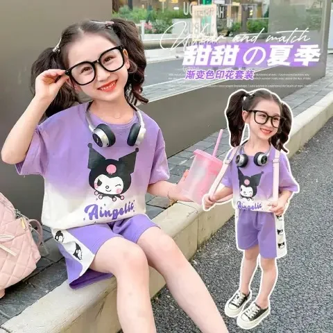 

Angel Girls Summer Suit Children's Clothing 2025 New Foreign Style Cartoon Short Sleeve Fashion Shorts Two-piece Set