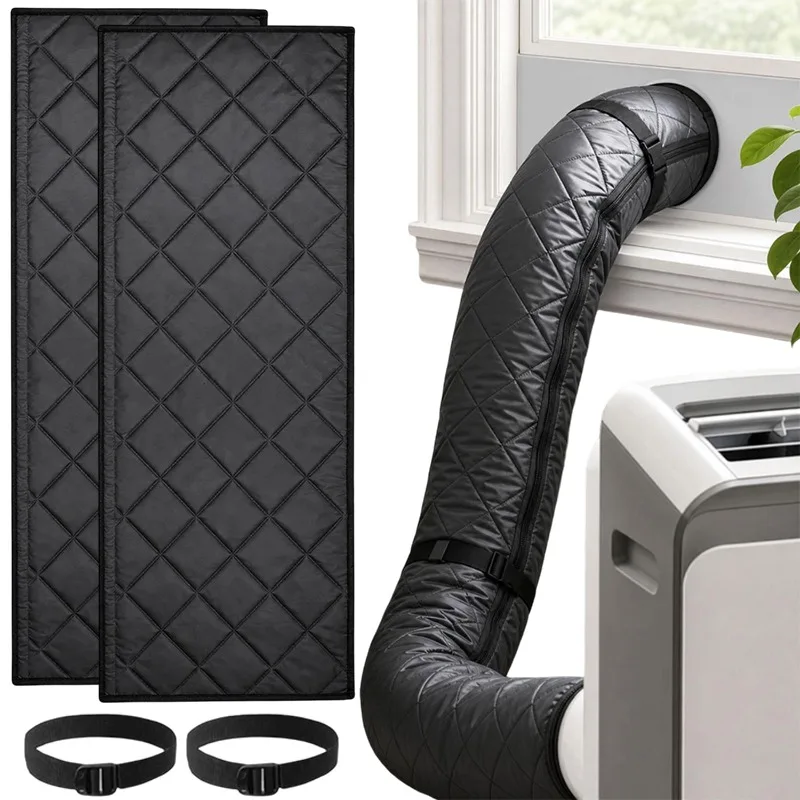 Portable AC Exhaust Hose Insulation Wrap Oxford Cloth Heat Shield Waterproof Wear Resistant Zipper Velcro Closure Fixing Straps