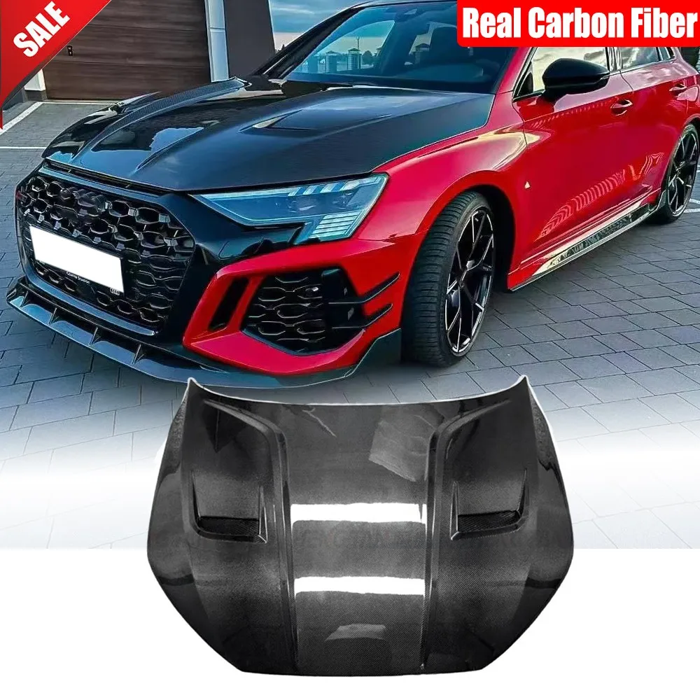 

For Audi S3 RS3 A3 8Y 2021-2025 Real Carbon Fiber Front Hood Bonnet Cover Trim Spoiler Body Kits Car Accessories