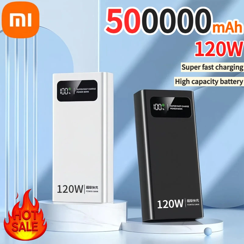باور بانك Xiaomi 500000mAh بقدرة 120 وات، بطارية شحن سريعة للغاية، باور بانك بشاشة رقمية عالية السعة لهاتف iPhone وسامسونج وهواوي