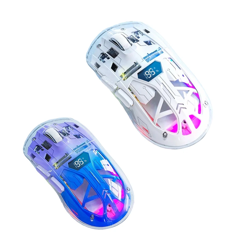 ABHU Mouse Nirkabel Transparan dengan Layar Digital, 2.4G RGB 4000DPI Penyesuaian 5 Langkah, Tombol Bass, Mouse Gamer Bluetooth