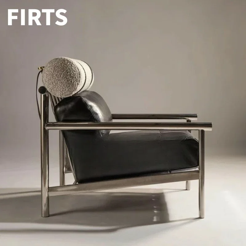 Modern designer Bauhaus leather cloth sofa chair leisure chair Nordic style creative metal skeleton lazy recliner