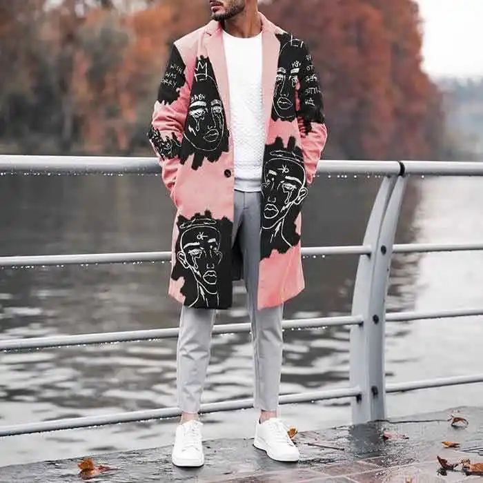 

2020 Autumn And Winter New Women's Clothing Mid To Length Printed Top, Long Sleeved Woolen Jacket