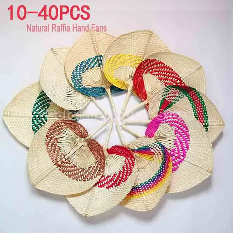 10-40pc Natural Bamboo Raffia Hand Fans,Hand Weaving Fan for Summer Cooling Supplies Farmhouse Wall Decor Wedding Party Favors