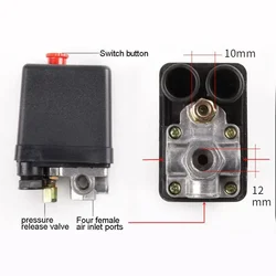 Air Compressor Pressure Switch 4 Female Air Inlet Ports 1/4” 8 Bar 220V 240V Control Valve Plastic Shell Auto On Off Button