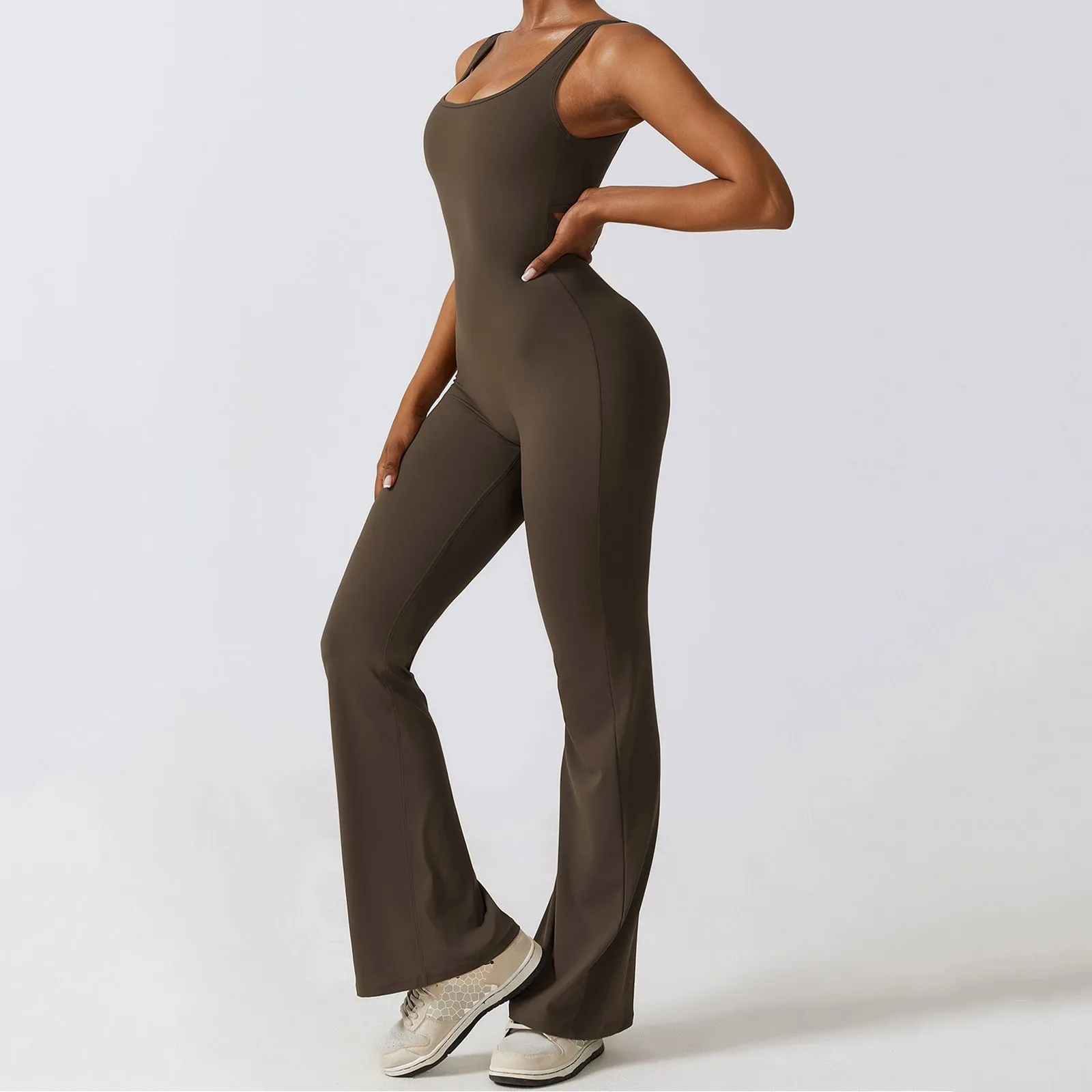 Women Fitness Sexy Flare Jumpsuits Rompers Gym Set Women Tracksuit One Piece Training Yoga Suit Tank Tops Wide Leg Playsuit