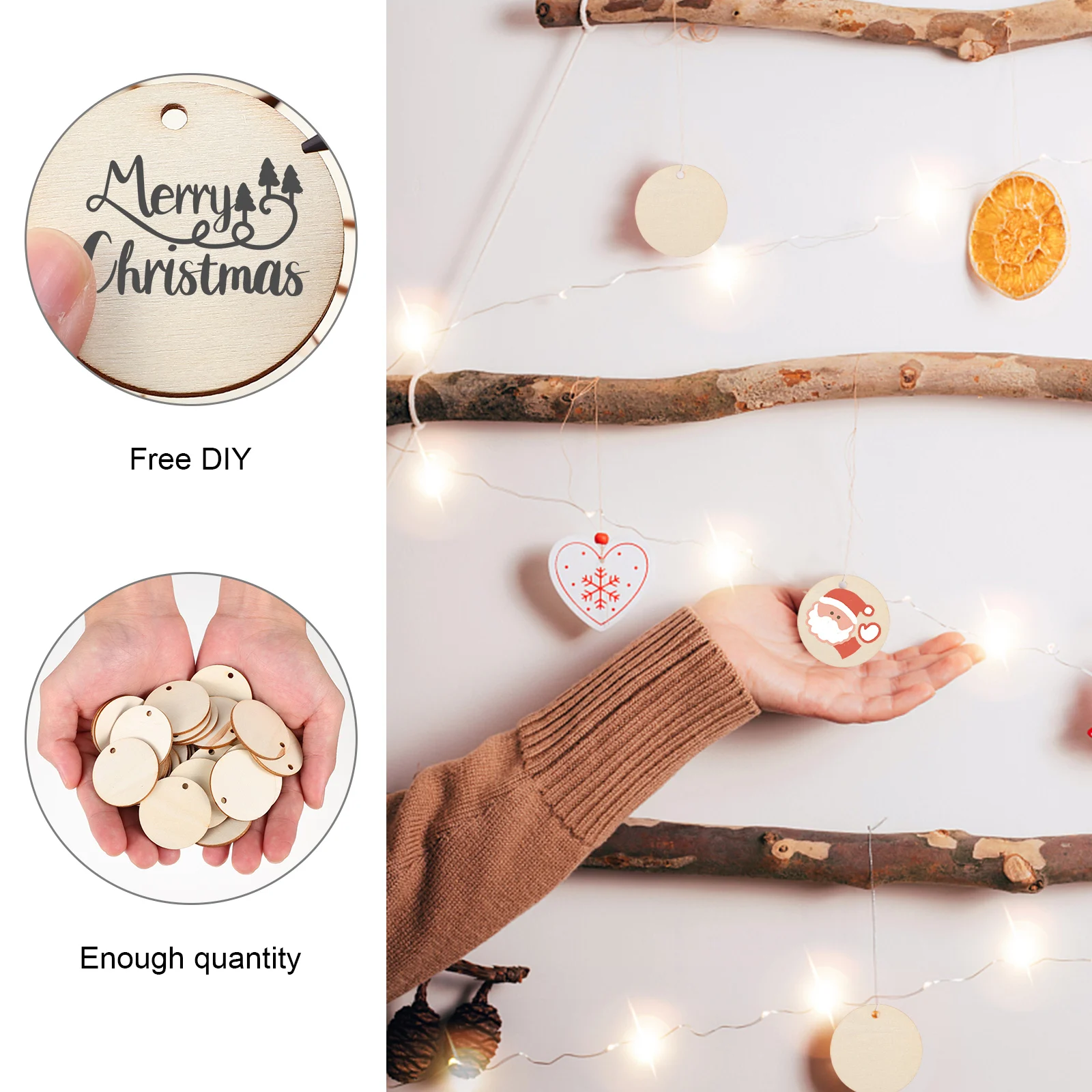 

100pcs Slices Natural Blank Round Unfinished Circle Pendants DIY Craft Plant Label Pendants Decor Sewing Accessories