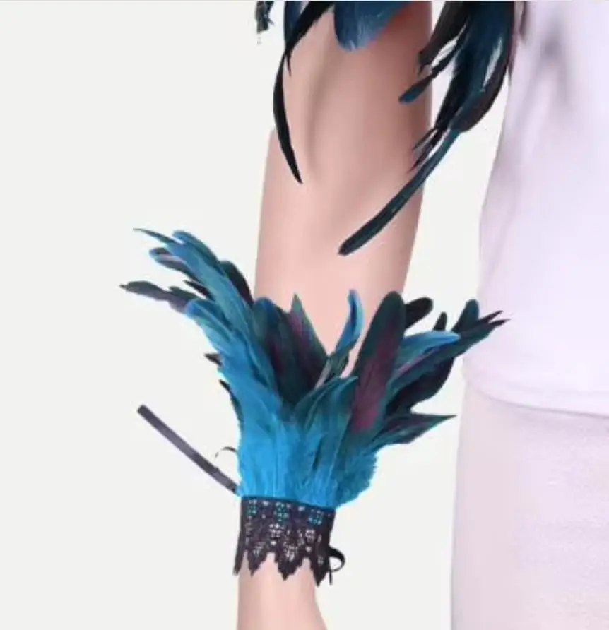 

Косплей-шарф на плечи с кольцом на запястье в готическом стиле, имитация перьев, ажурная кружевная шаль для сценических выступлений
