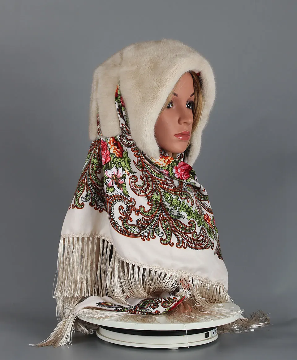 Faux Nerz Pelz Kapuze Hut für Frauen Winter Warm Luxus Full Pelt Faux Nerz Pelz Schal Hut Stilvolle Modische Weibliche Outdoor Headsca – Detail 11