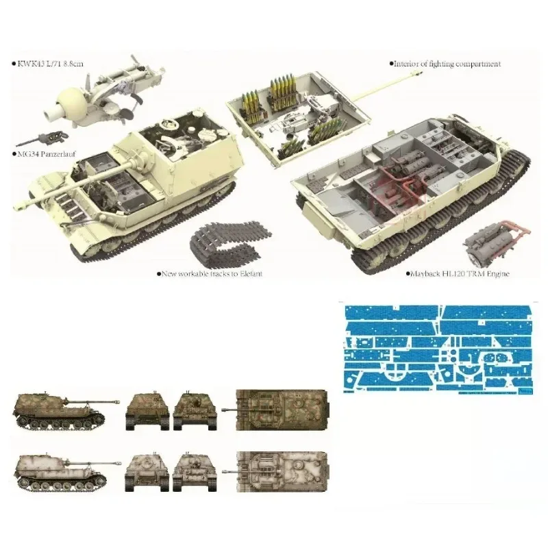 Hobi Lucu 35A033 1/35 Sd.Kfz.184 Schwerer Jagdpanzer `ELEFANT` Interior Penuh (Model Plastik) Kit Model Plastik Perakitan