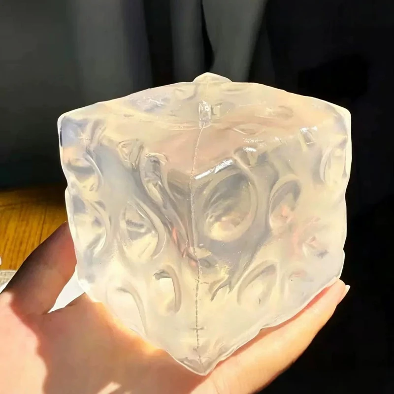 Giant Jelly Cheese Cube Squishy Toy Transparent Moldable Squeeze Fidget Toy No-Rebound Sensory Reduce Stress Desk Toy 1PCS