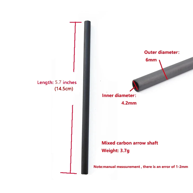 

12pcs 5.7 inches Mixed Carbon Shaft ID 4.2mm OD6mm Archery Shooting Sports accessories