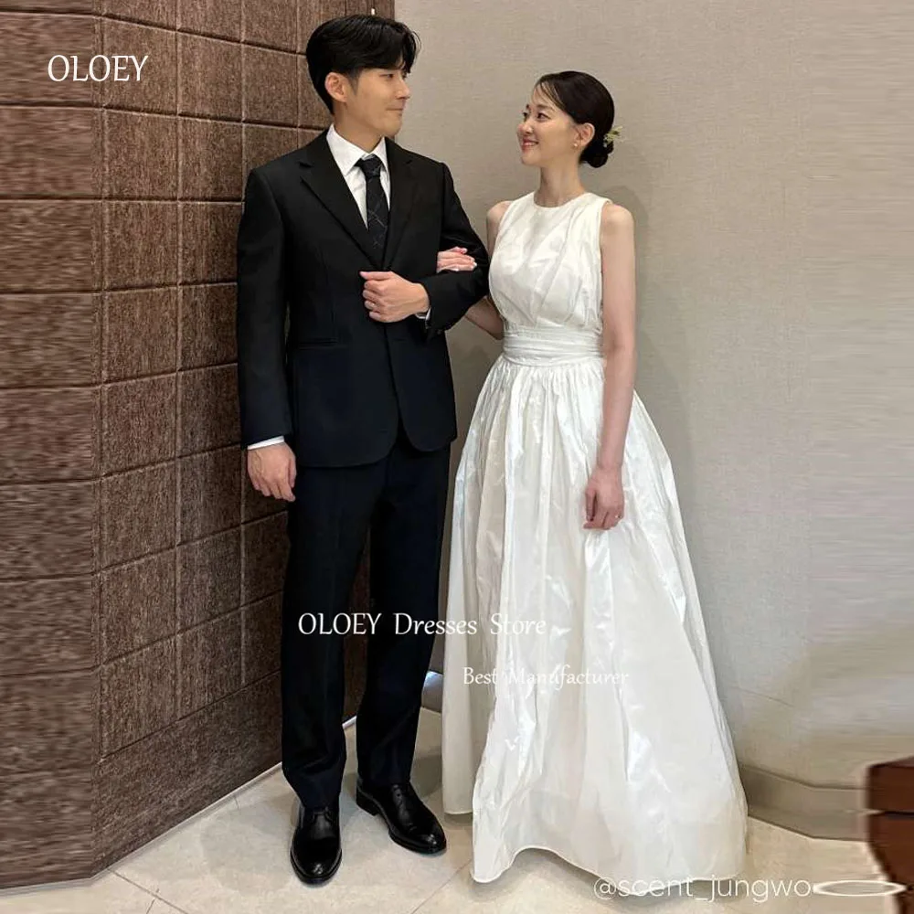 

OLOEY 2025 Simple A Line Taffeta Wedding Dresses Korea Photo shoot O-Neck Floor Length Bridal Gowns Custom Made Plain