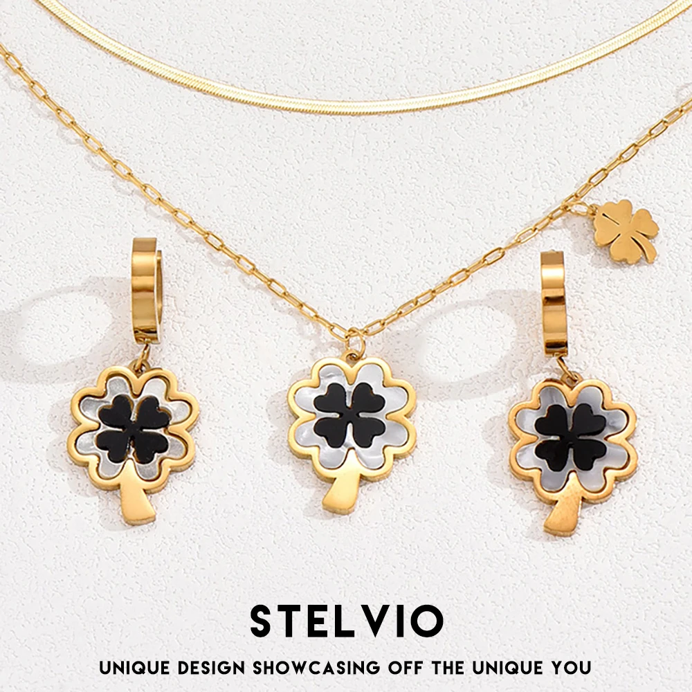 316L Stainless Steel Four-leaf Clover Necklace for Women Girl Waterproof Luck Turkish Blue Eyes Drop Pendant Daywear Jewelry