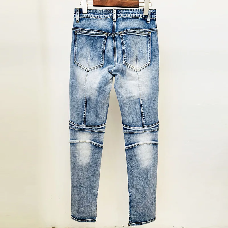 2025 Celebrity Fashion New Women's Wash Water Zipper Tight Elastic Small Legged Motorcycle Jeans