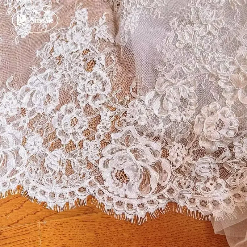 3MX65CM Width.French Large Flower Border Embroidery Lace Fabric.Couture Bride Wedding Gown Fabric.DIY Sewing Supplies