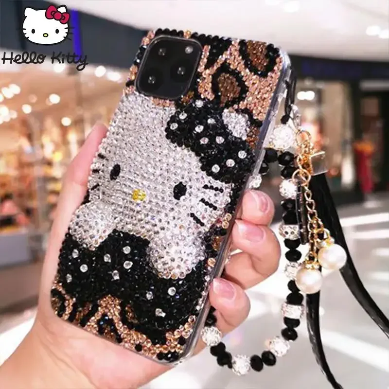 

Y2K Hello Kitty Iphone Rhinestones Phone Case Sanrioed Kawaii for Iphone16 15 14Pro Max Anime Girl Heart Upscale Girlfriend Gift