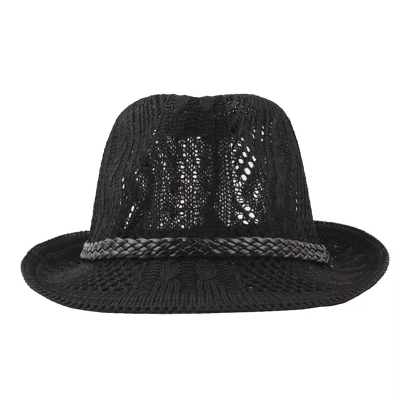 Летние унисекс вязаные сетчатые дышащие загнутые шляпы-федоры для мужчин и женщин Панама модная вентилируемая джазовая пляжная шляпа