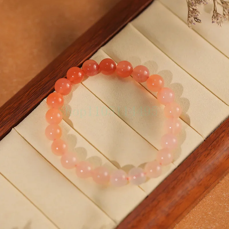 

Natural Red Salt Agate Bracelet Peach Pink Gradient Beaded Handmade Jewelry for Women