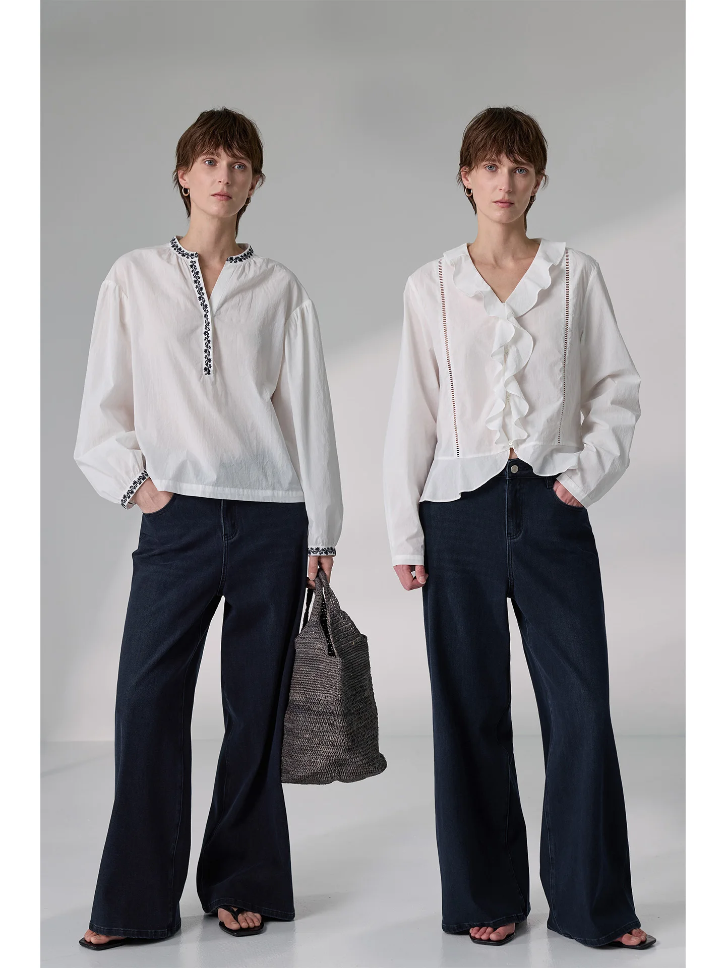 

Comfortable Wide Leg Jeans Women's Straight Cut Cotton Deep Blue Casual High Waist Spring Soft Elastic Stretchy