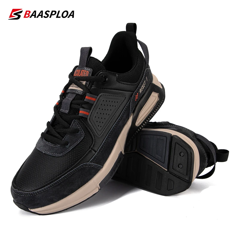 Baasploa 2022 New Arrival Men Casual Waterproof Running Sneakers Fashion Leather Skateboard Shoes Wear-Resistant Male Sport Shoe