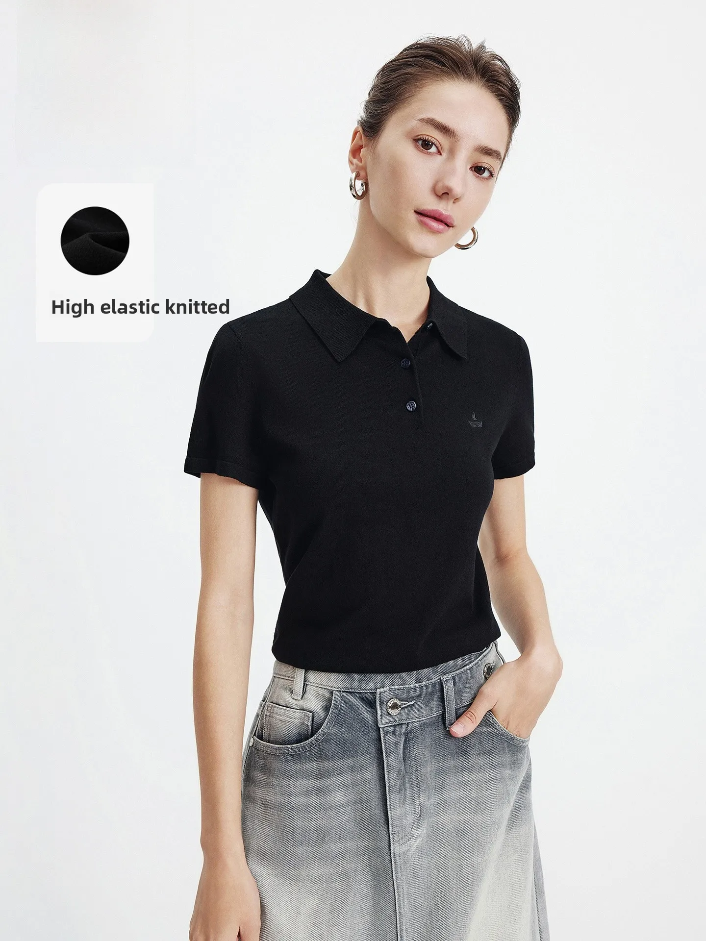 

Navigare Spring 2026 Casual ort Sve Women's T-irt Collar Knitted Sweater Comfortable Fit Glue Fiber Regular Sve