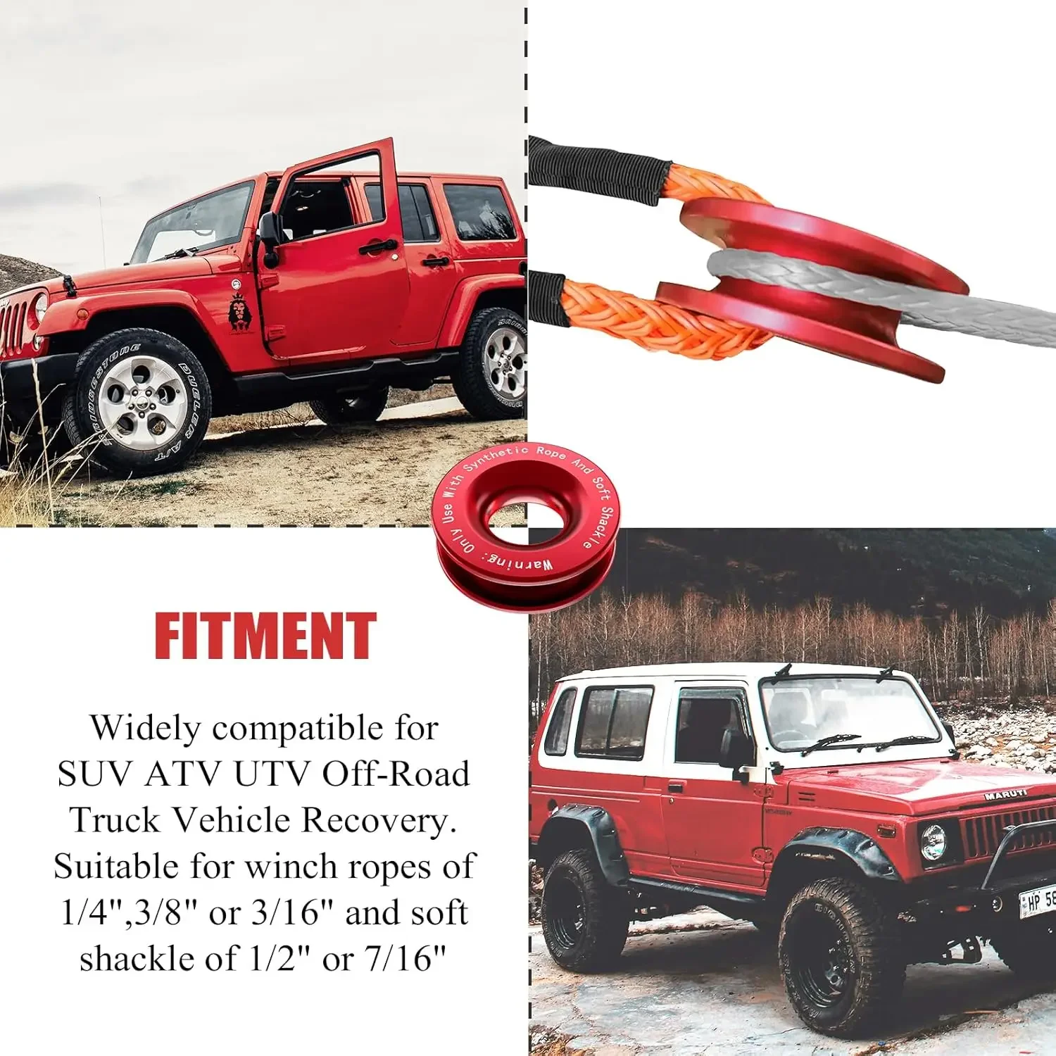 Recovery Ring 66,000 lbs Off-Road Winch Pulley for Synthetic Rope & Soft Shackles Snatch Block Alternative for ATV UTV SUV Truck