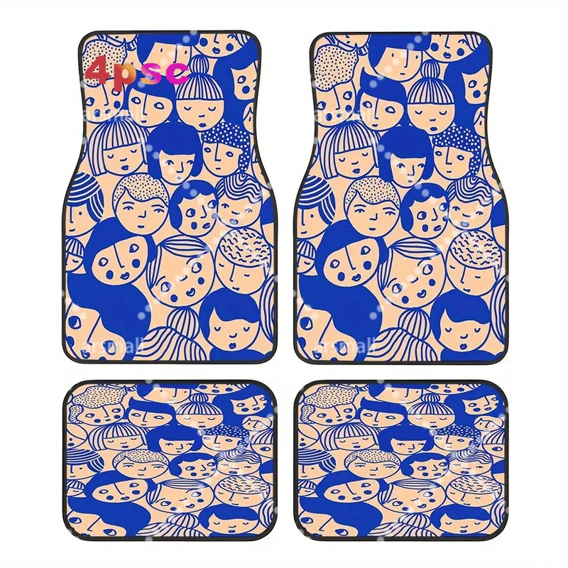 4pcs Colorful Cartoon Character Print Car Floor Mats - Front And Rear Full Coverage Auto Interior Additions, Universal Vehicles