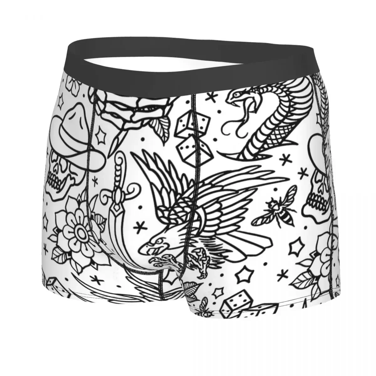 American Traditional Tattoo Flash Print Variant Man's Boxer Briefs Skeleton Skull Bone Breathable Underwear Quality Print Shorts