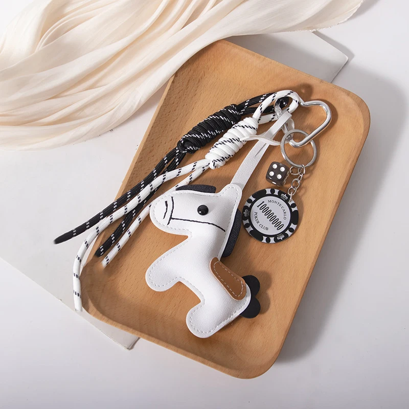 

PU Leather Pony Chips Keychain Braided Rope Backpack Pendant For Mobile Phone Bag Hanging Accessories DIY Decoration