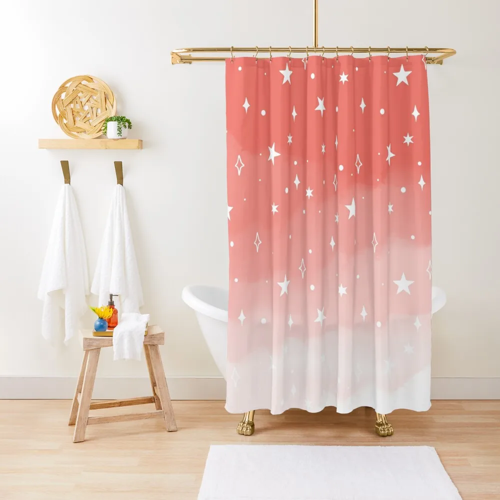 

Space Watercolor Ombre (coral/white) Shower Curtain Shower Waterproof Cute Shower Sets For Bathroom Curtain