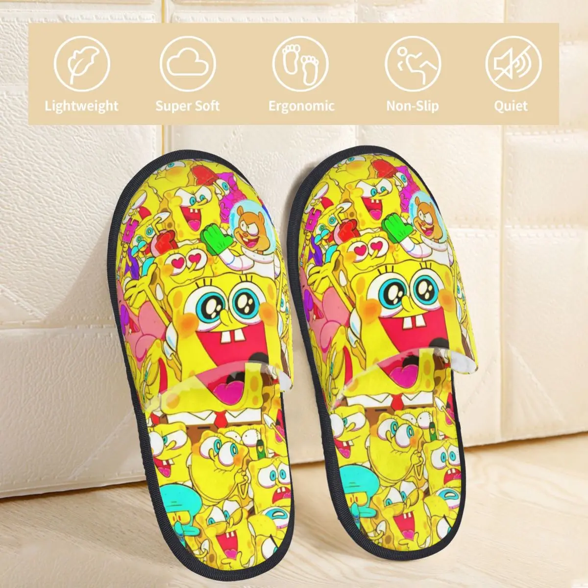 SpongeBobed Anime Cartoon Indoor Slippers with Memory Foam Slipper Gift for Women Men House Shoes with Anti-Skid Sole