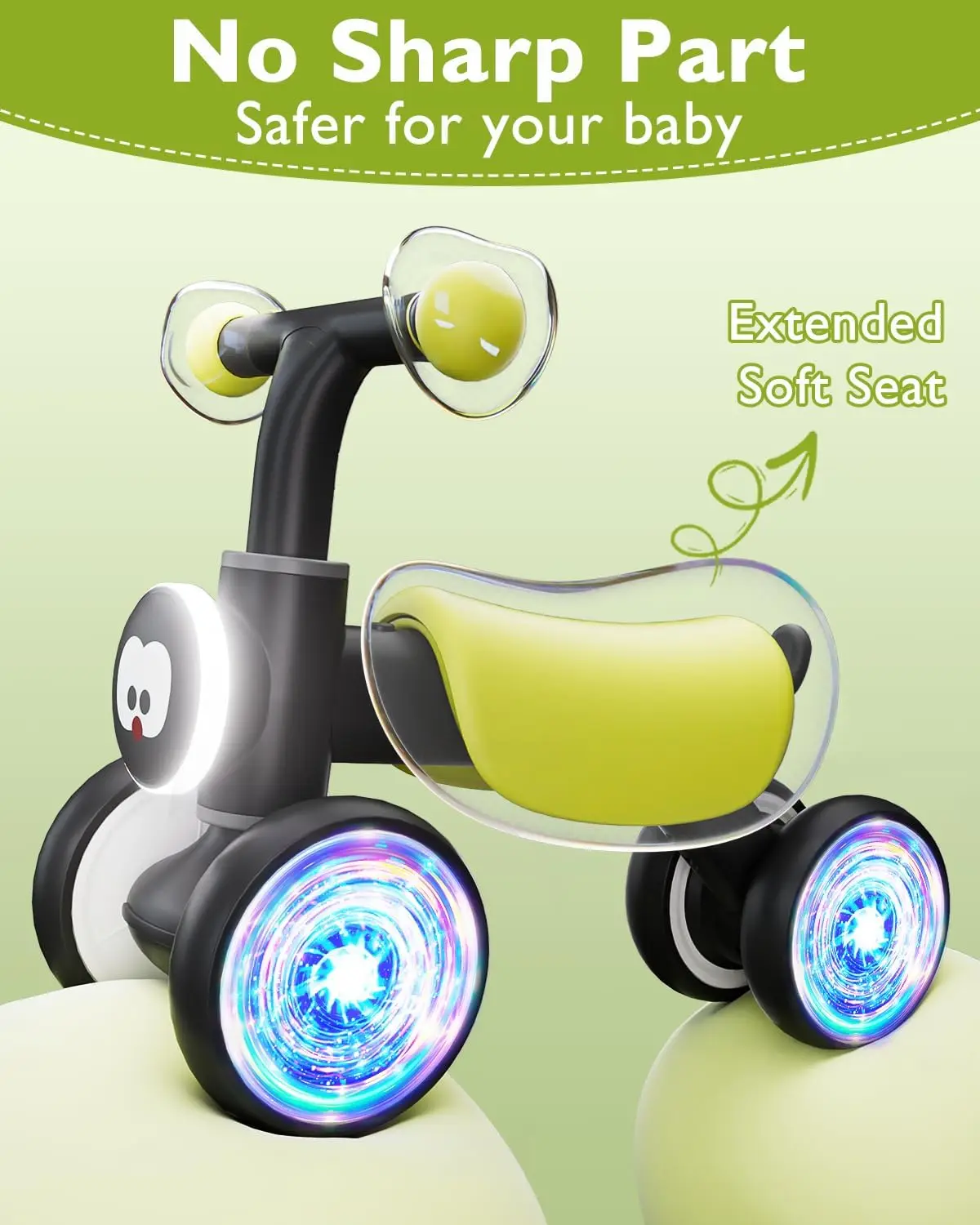 Vélo d'équilibre coloré pour tout-petits, roue lumineuse, jouets pour bébés, garçons et filles de 1 an, vélo d'équilibre pour bébé de 12 à 24 mois, musique douce, mignon
