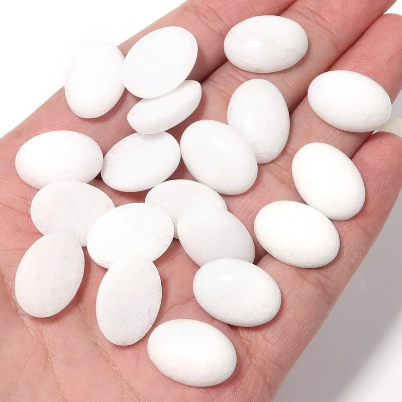 DC 5-10pcs/lot Oval White Jade Natural Stone Cabochons Multiple Sizes For Diy Ring Earring Necklace Making Jewelry Findings