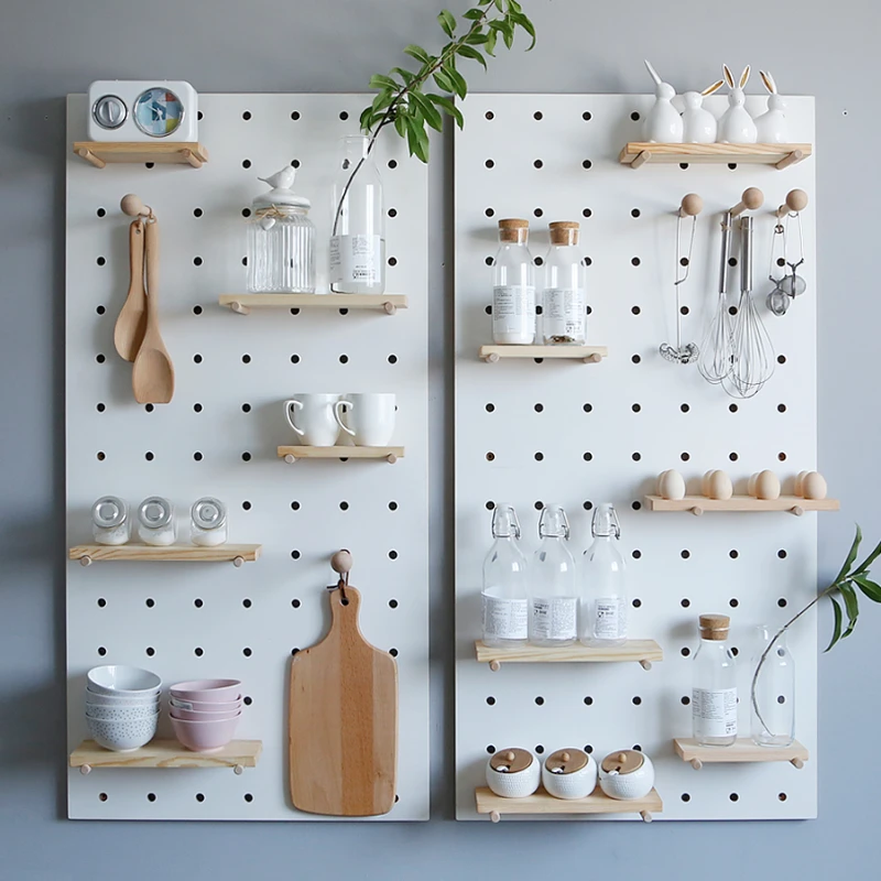 Nordic Pegboard drewniana płyta stelaż półki kuchnia biuro organizuj schowek wisząca kreatywna minimalistyczna dekoracja ścienna salon