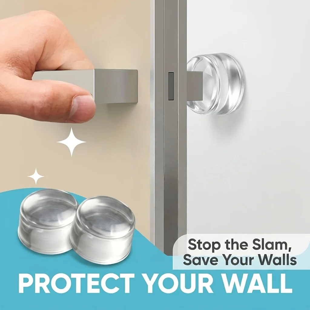 Clear Silicone Door Bumper Pads, Self Stick Anti‑Knock Door Stopper, Shock Absorbent Wall Protector for Household Doors & Furnit