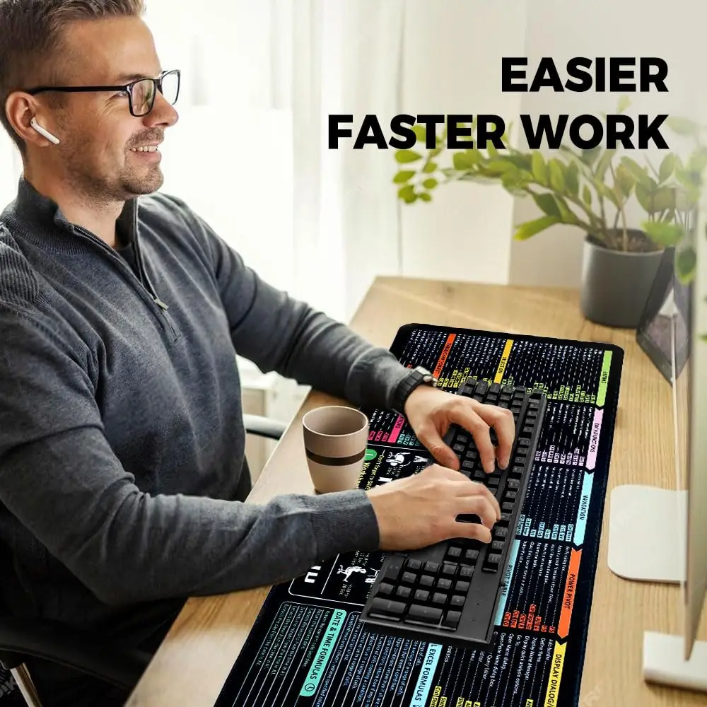 4 قطع كبيرة من وسادة مكتب Excel Cheat Sheet، لوحة ماوس كمبيوتر المحاسبة، هدية الموظف، غطاء مكتب XL، مستلزمات الكمبيوتر المكتبية