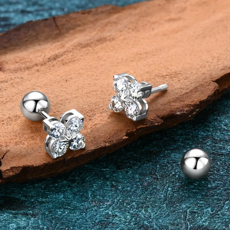2025 Trendy Four Clover Moissanite Stud Earrings 925 Sterling Silver Flower Piercing Ear Jewelry for Women 3mm Lab Diamond Gifts
