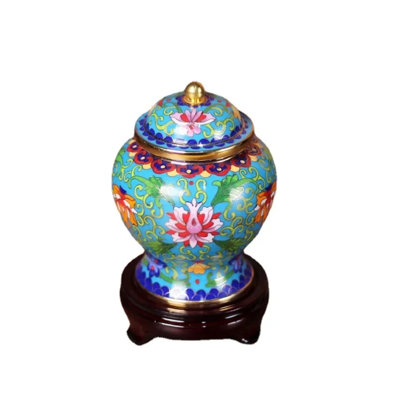 Ornament, traditional copper tire filigree enamel polished 5-inch twisted lotus pattern general jar