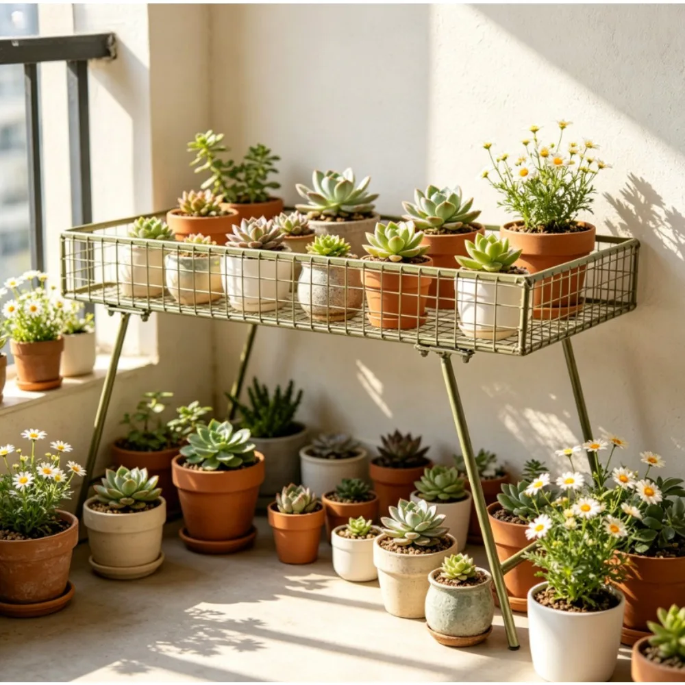 Nordic Style Modern Metal Plant Stand Floor Shelf, Sturdy Indoor Outdoor Flower Pot Holder for Balcony Garden Home Decor