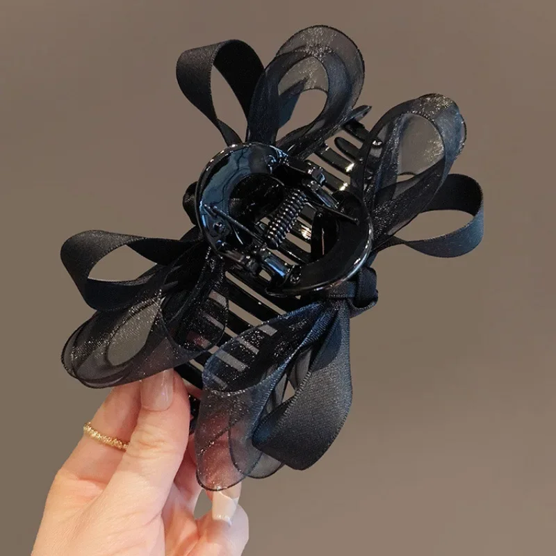 1pc Black Mesh Bow, Grab Clip, Multiple Hair Clips, High-end Headpiece, Elegant Shark Clip view 4