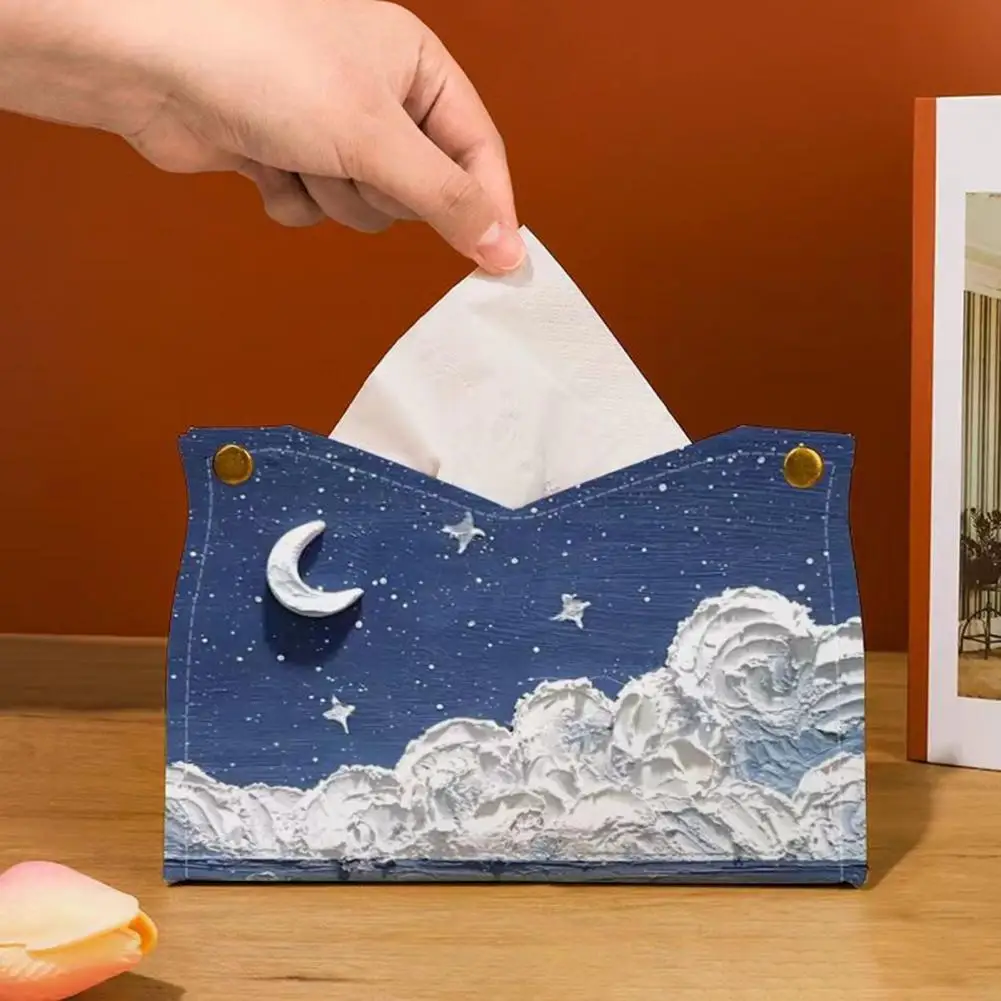 Nordic Leather Tissue Box Idyllic Rose Moon Tissue Box Holder Tissue Case Waterproof Car Kitchen Tissue Holder Napkin Container